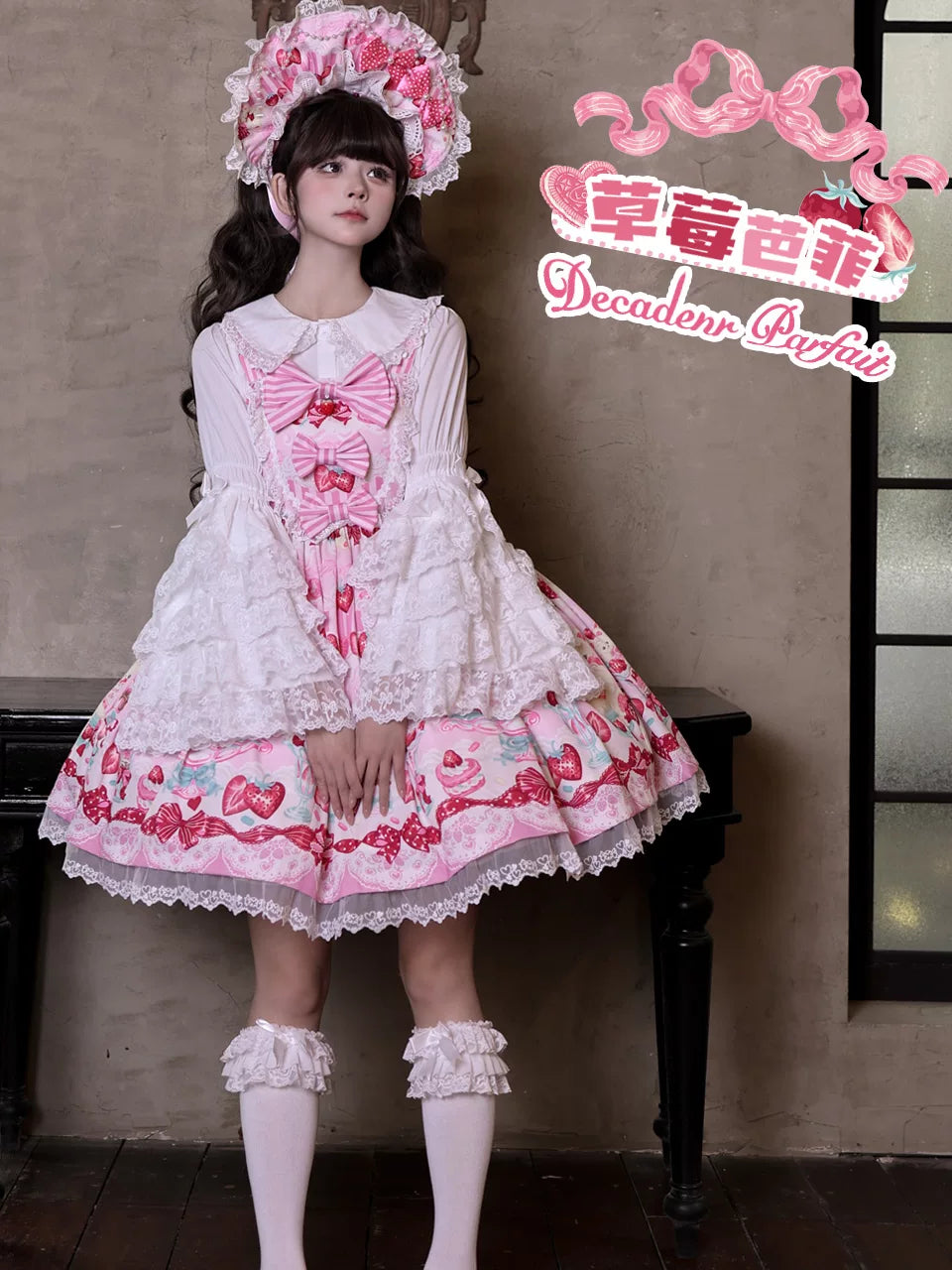 Strawberry Parfait - Strawberry Print Sweet Lolita JSK Dress, Side Pocket (L M S XL) 44539:813183