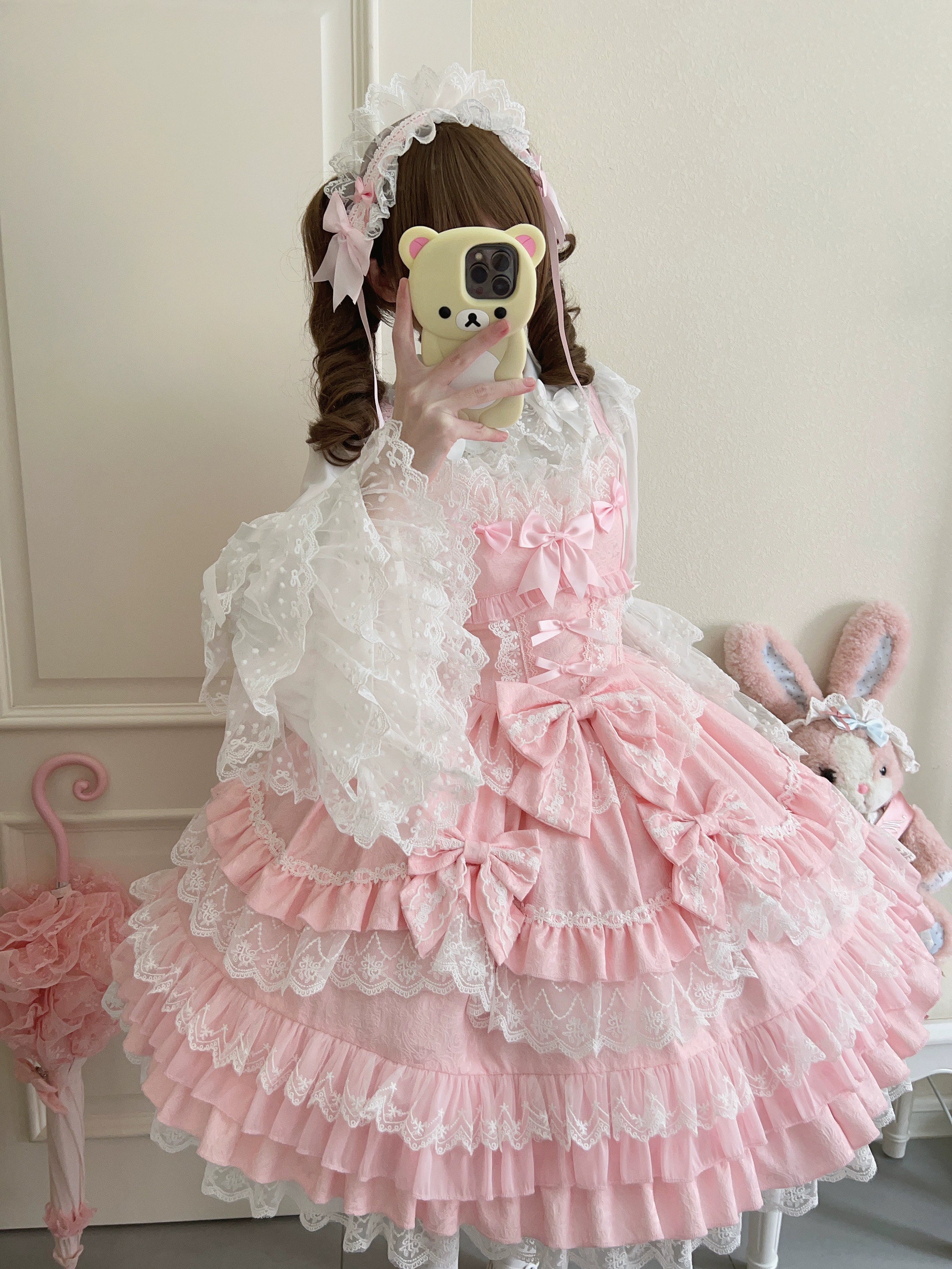 Sugar Girl - Flower Ode - Doll-like Sweet Lolita Jumper Dress Pink JSK + Headband S