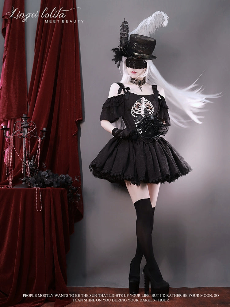 Lingxi Lolita - Bone island Gothic Lolita Corset Goth Blouse Skirt Set
