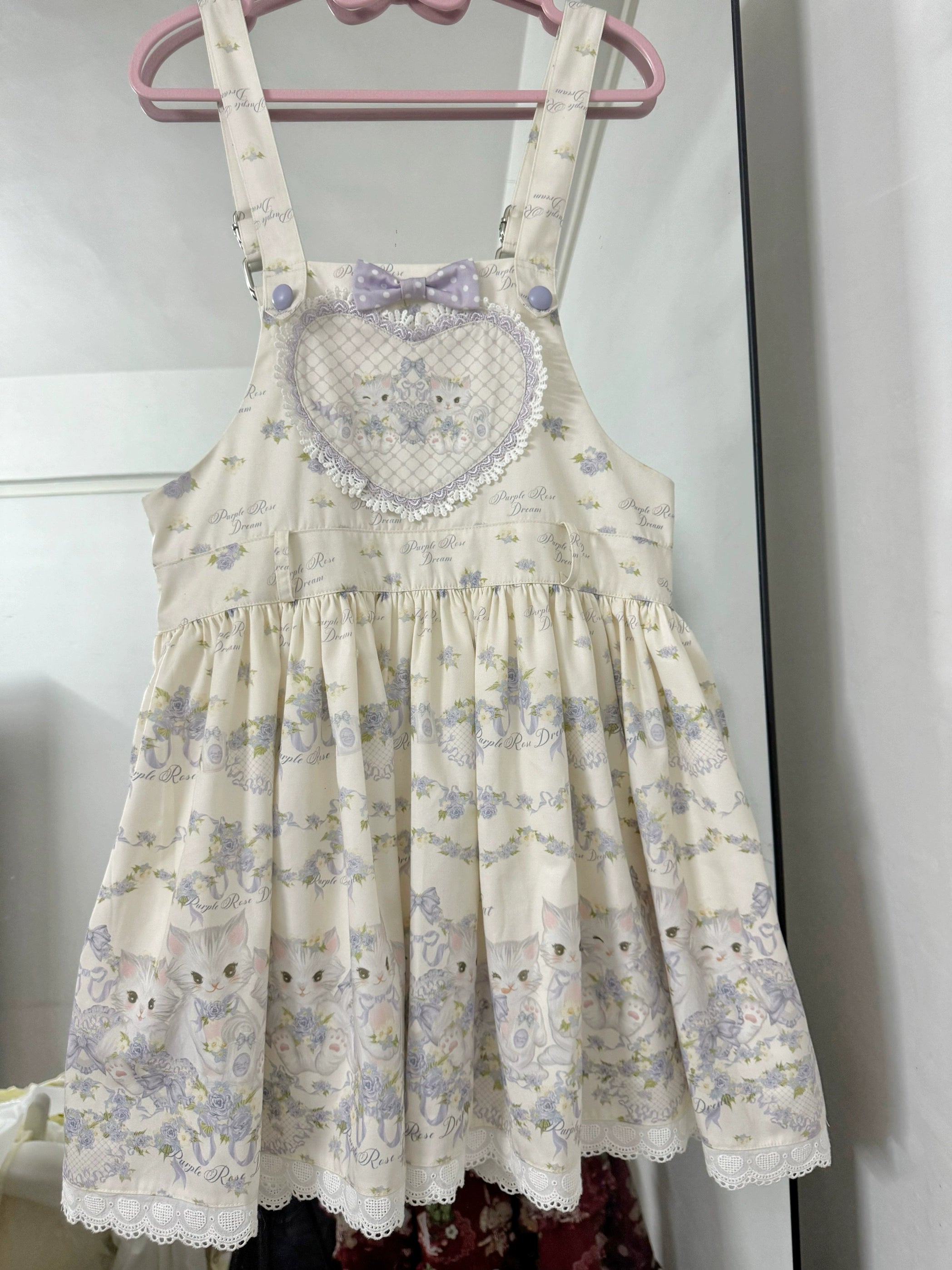 Akiyama Future Studio - Rose Cat - Sweet Lolita Salopette Floral Print Dress One Size Salopette only (without waistband)