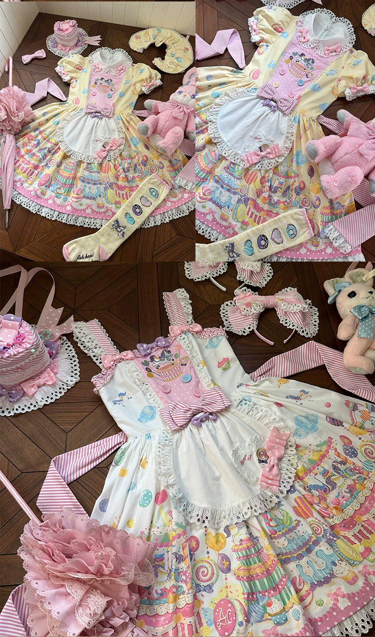 Sweet Dessert Land - Kawaii Lolita OP & JSK Dress Suit, Cake Print 44542:811605