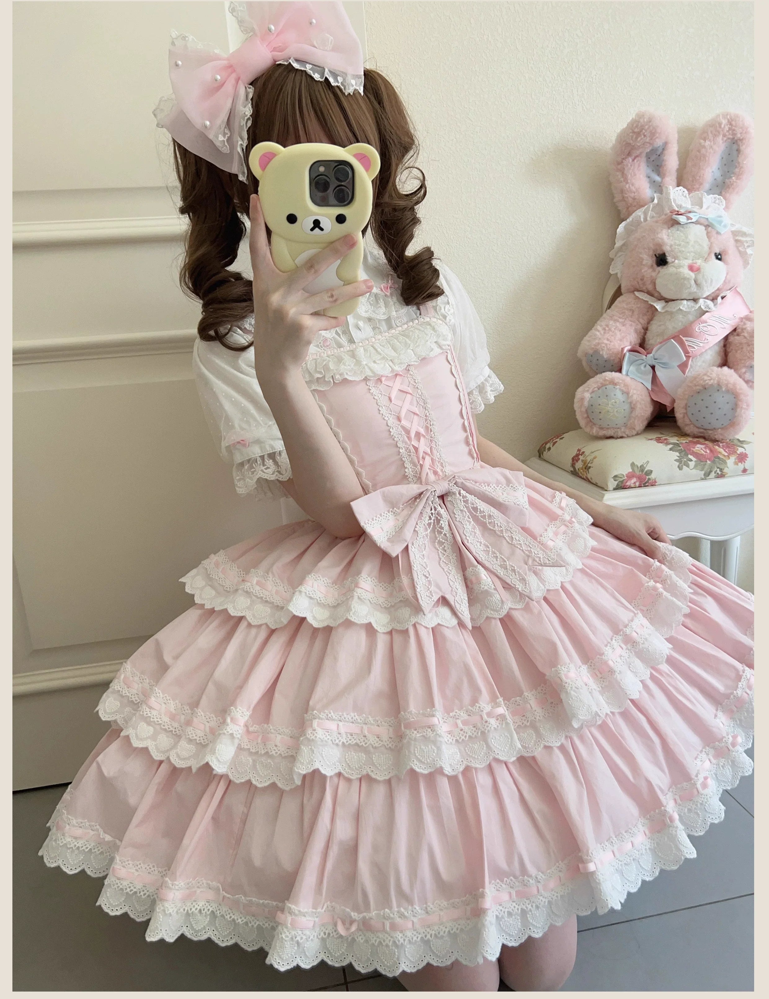 TaTaTa Lolita - Otome Heart - Cotton Old School Lolita JSK Dress, Heart-Shaped Lace Trim 44546:812923