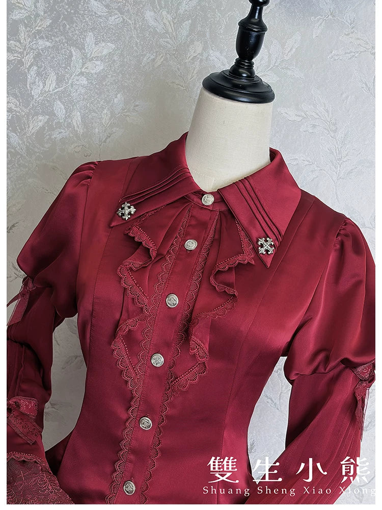 Dark Fog Feast - Gothic Lolita Satin Blouse, Hime Sleeves