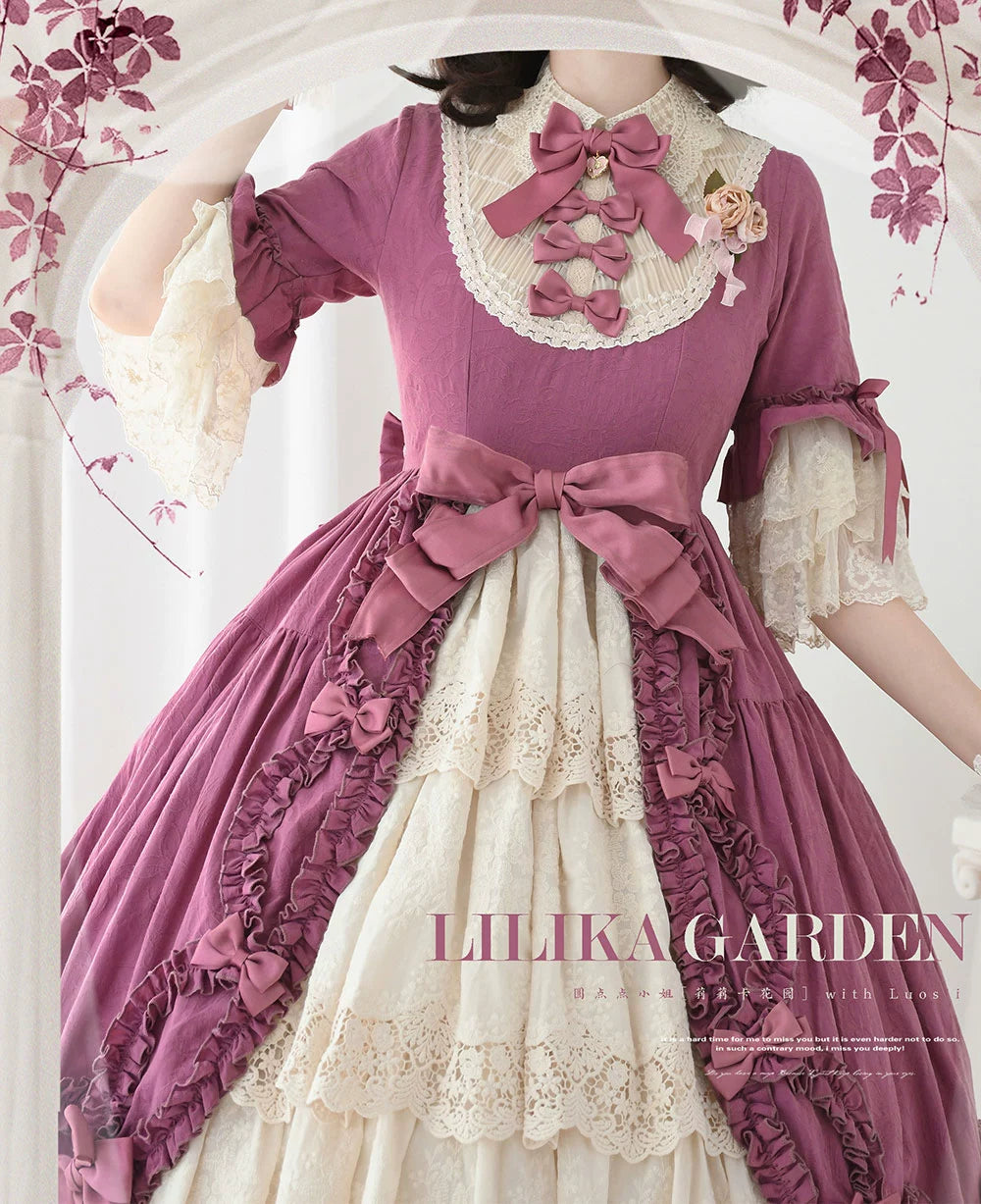 Miss Point~Lilyka Garden~Classic Lolita OP Dress Set Elegant Floral Wall Princess Sleeve 38832:606372