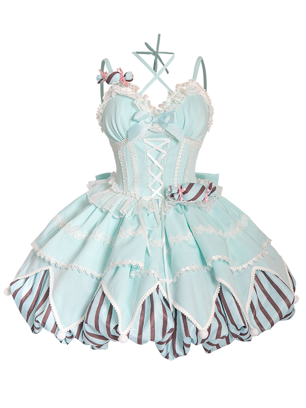 OCELOT - Sweety Gummy - Sweet Lolita JSK Dress Big Bow Flower Bud Lolita Dress S Mint green