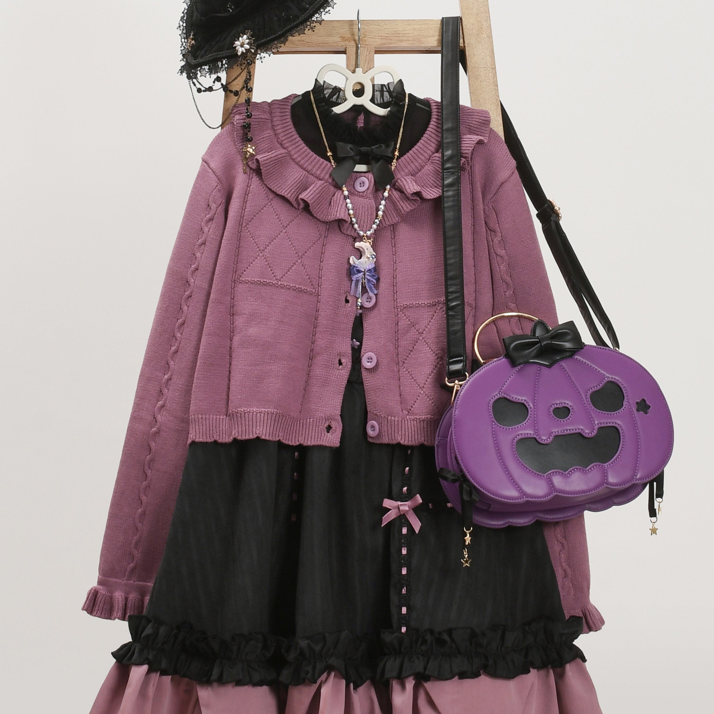 MIST - Blank Night - Vintage Lolita Bow Cute Girl Ruffled Cardigan S purple