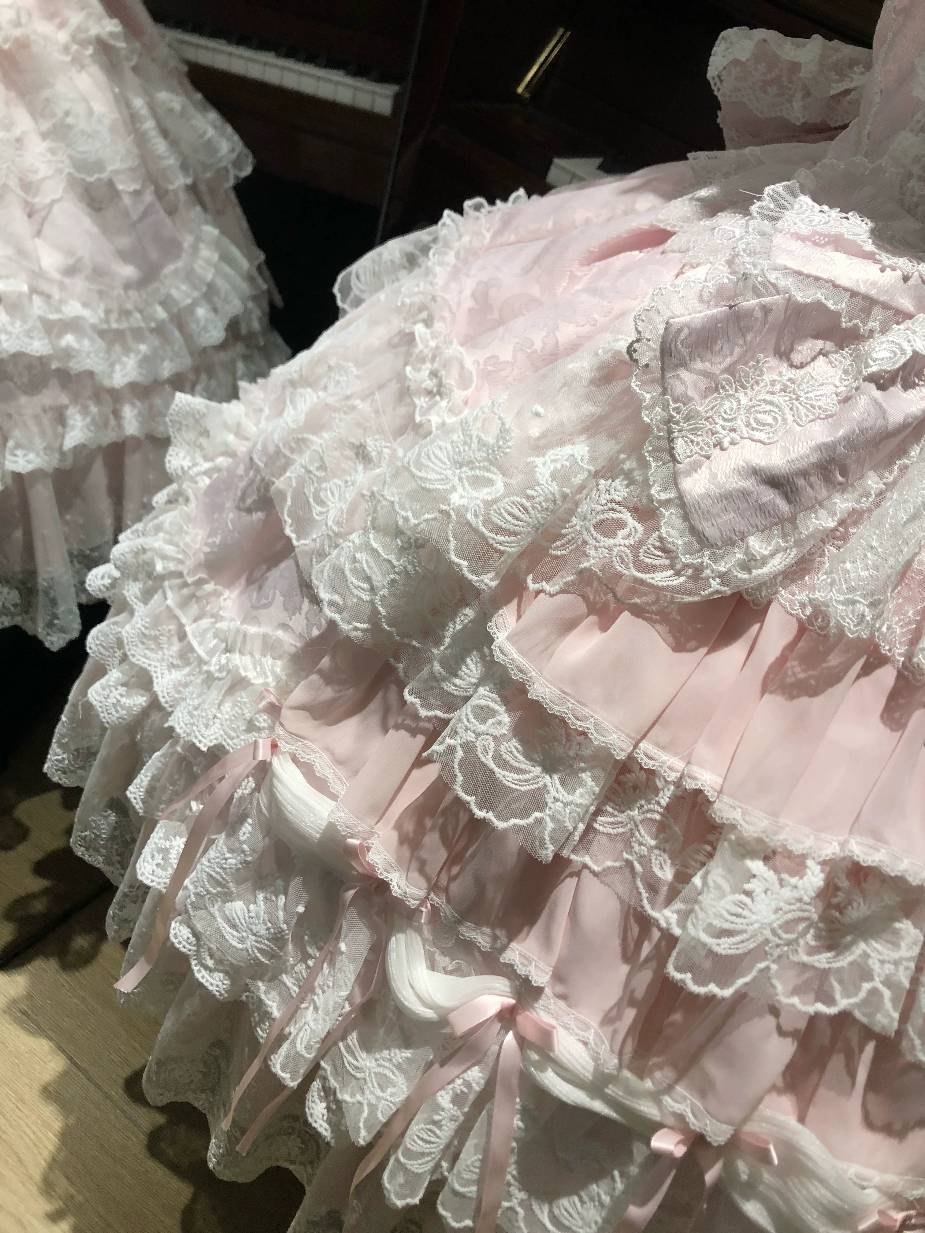 Eternal Floral Whisper - Sweet Lolita Tiered JSK Dress with Lace 45601:854635