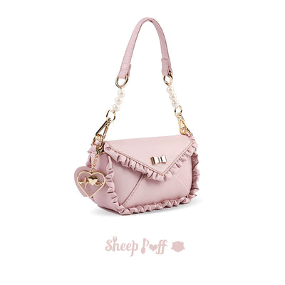 Sheep Puff~Love Letter~Sweet Lolita Bow Solid Color Women's Bag pink-purple small size  