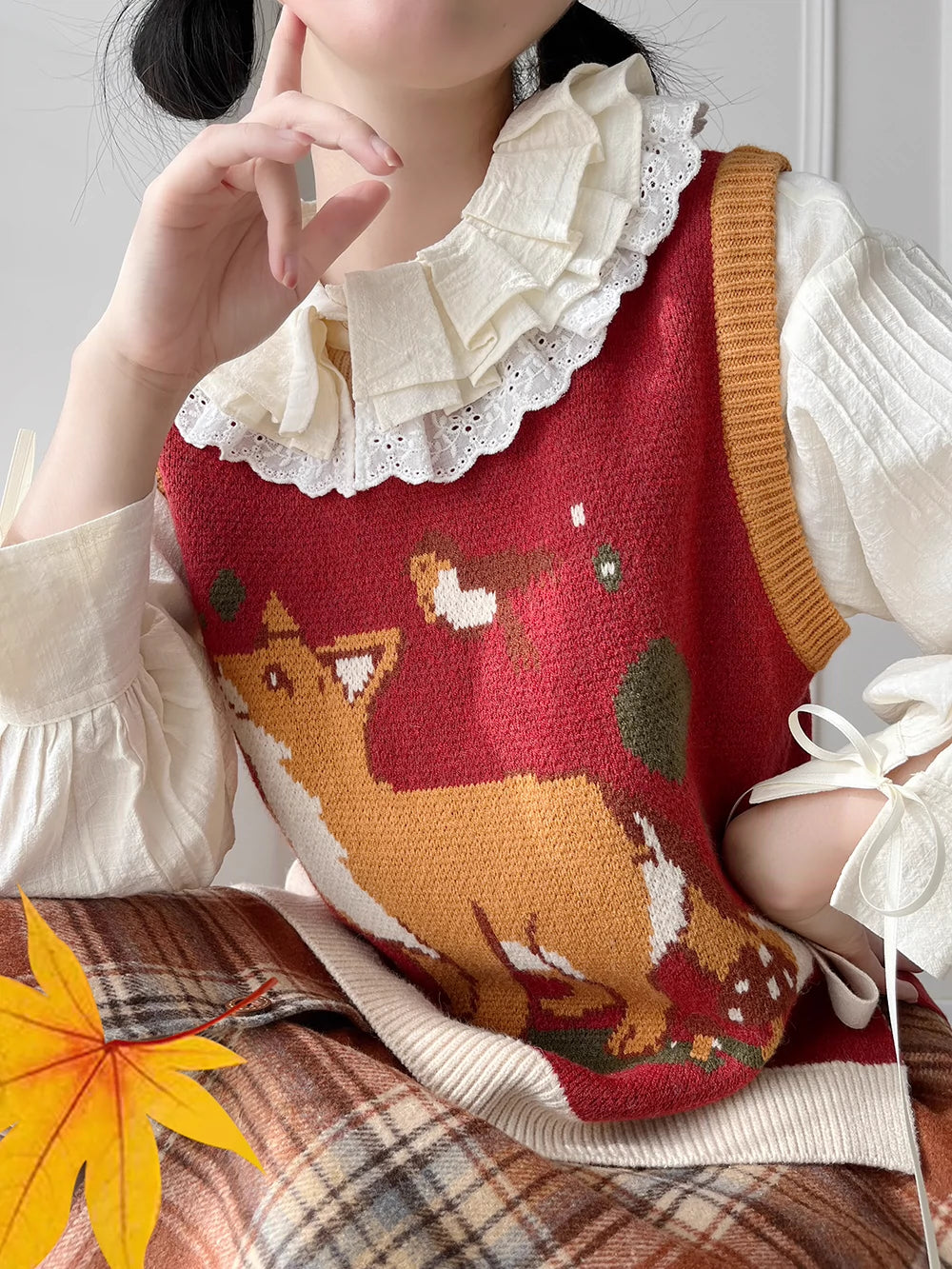 Miss Point~Fat Fox in the Forest~Kawaii Lolita Vest Customized Lolita Sweater 37100:550910