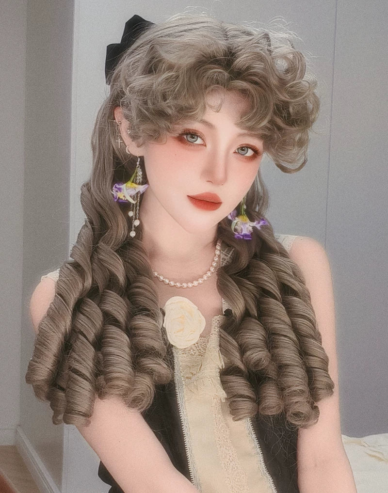 Retro Lolita Roman Roll Wig, Detachable Ponytails