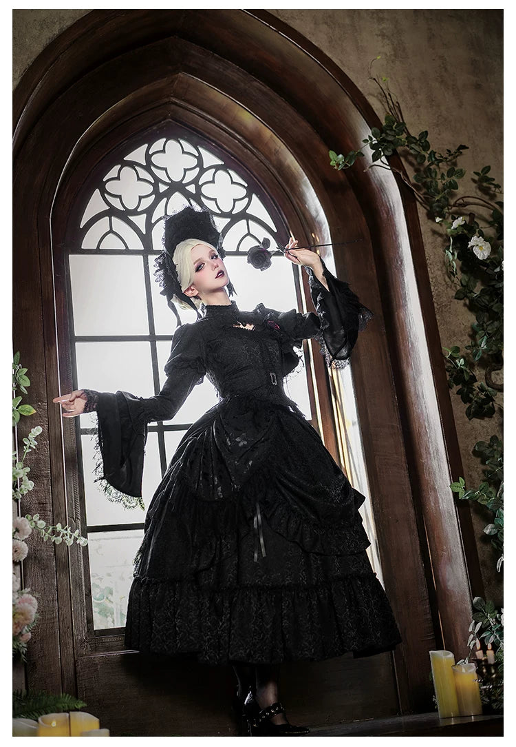 Under the Hanging Moon - Black Gothic Lolita SK Set, Modified Mamian Skirt