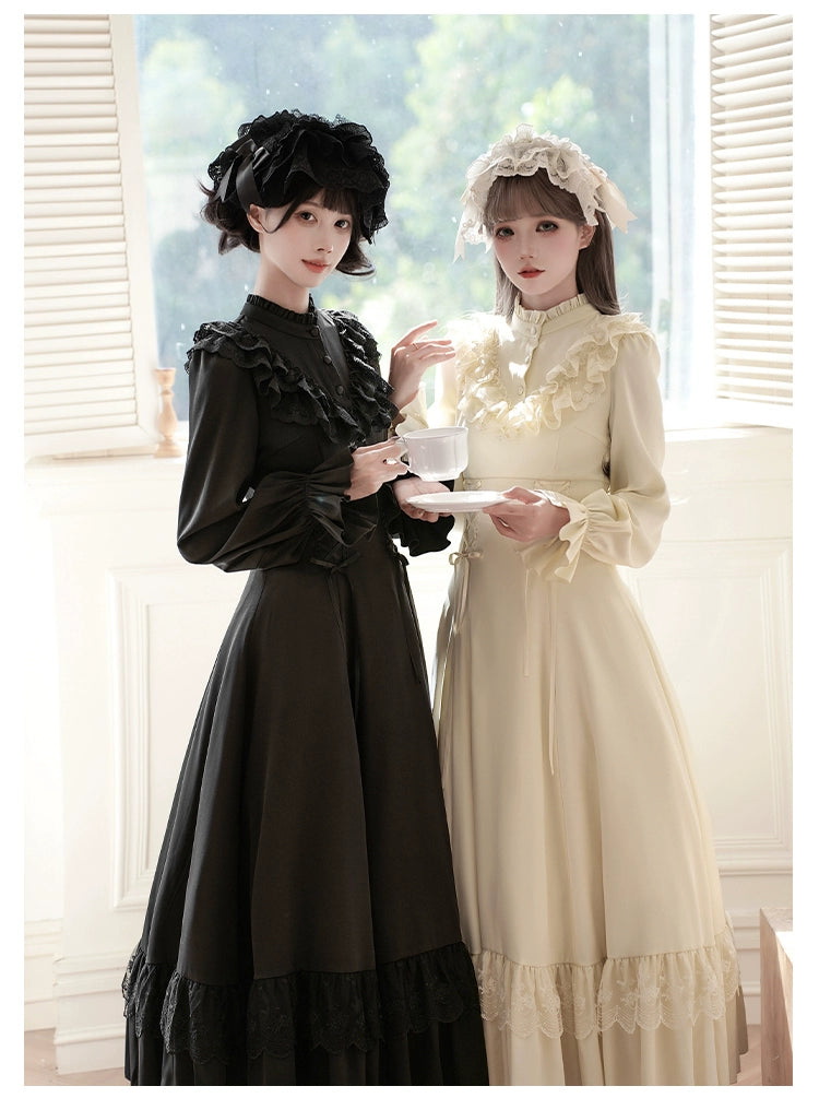 With PUJI - White Daylight - Elegant Lolita Long Sleeve OP Dress, Side Zipper 44042:793845