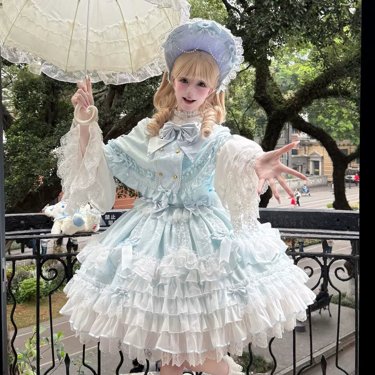 Star Porcelain Doll - Sweet Lolita JSK Dress Set, Tiered Ruffle Hem (L M S) 46093:874768