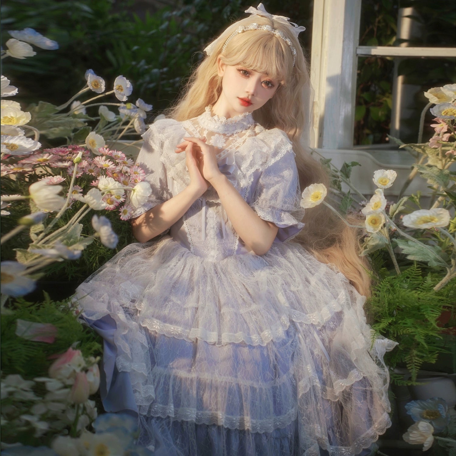 Eieyomi - Iris Love - Classic Lolita OP Princess Lolita Puff Dress and Veil
