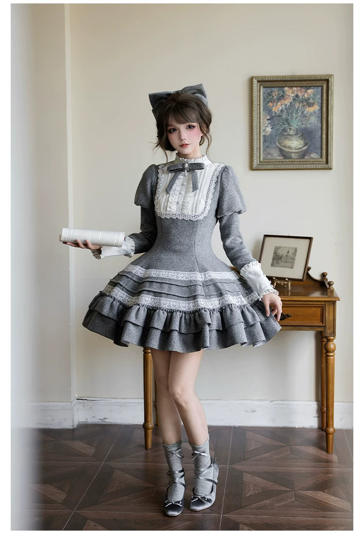 Reminisce - Pile Classic Lolita Dress, Detachable Cape 44439:808560