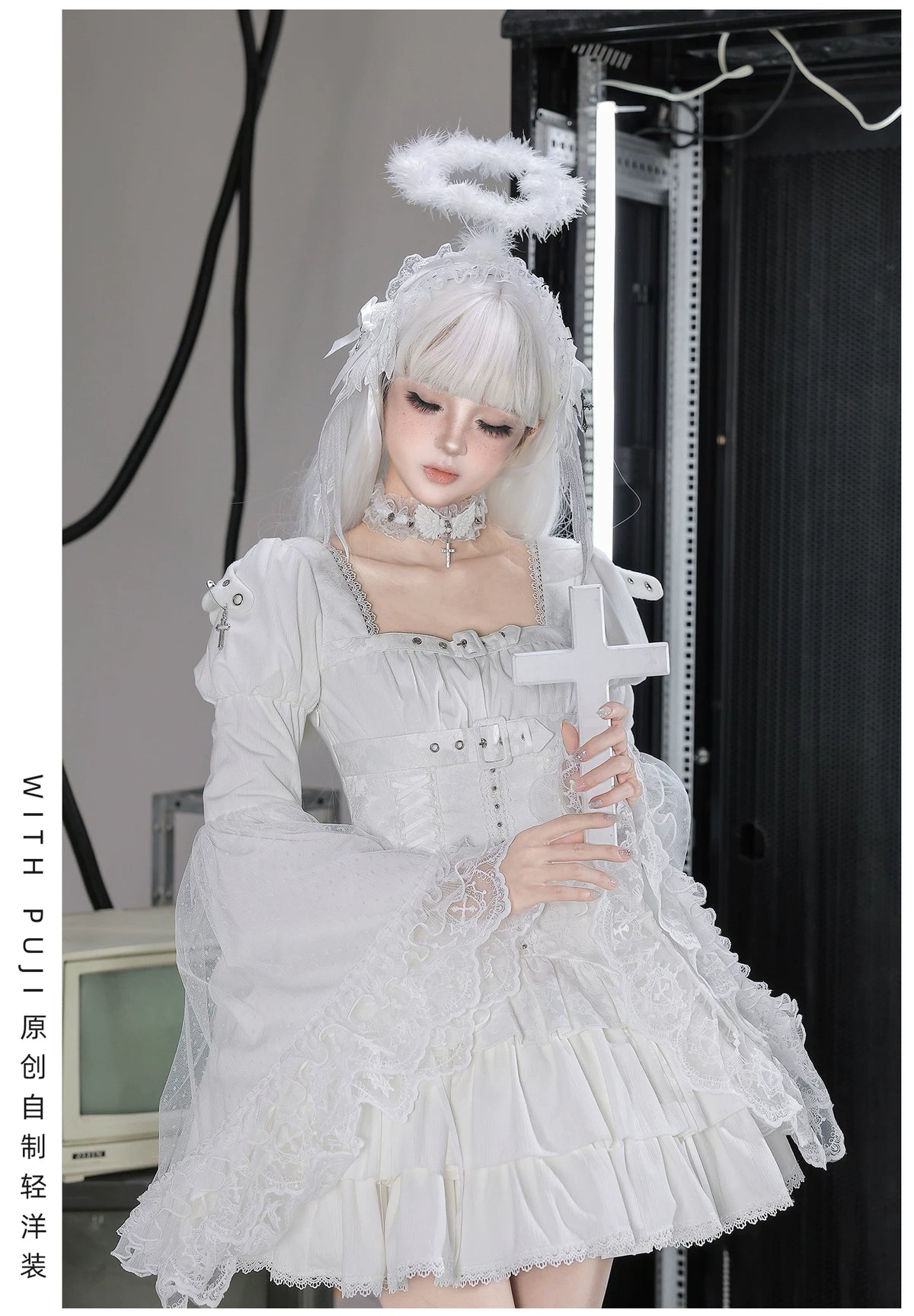 White Night Feather - Gothic Lolita OP Dress & Leg Warmers Set, Angel Cross Theme 46055:873990