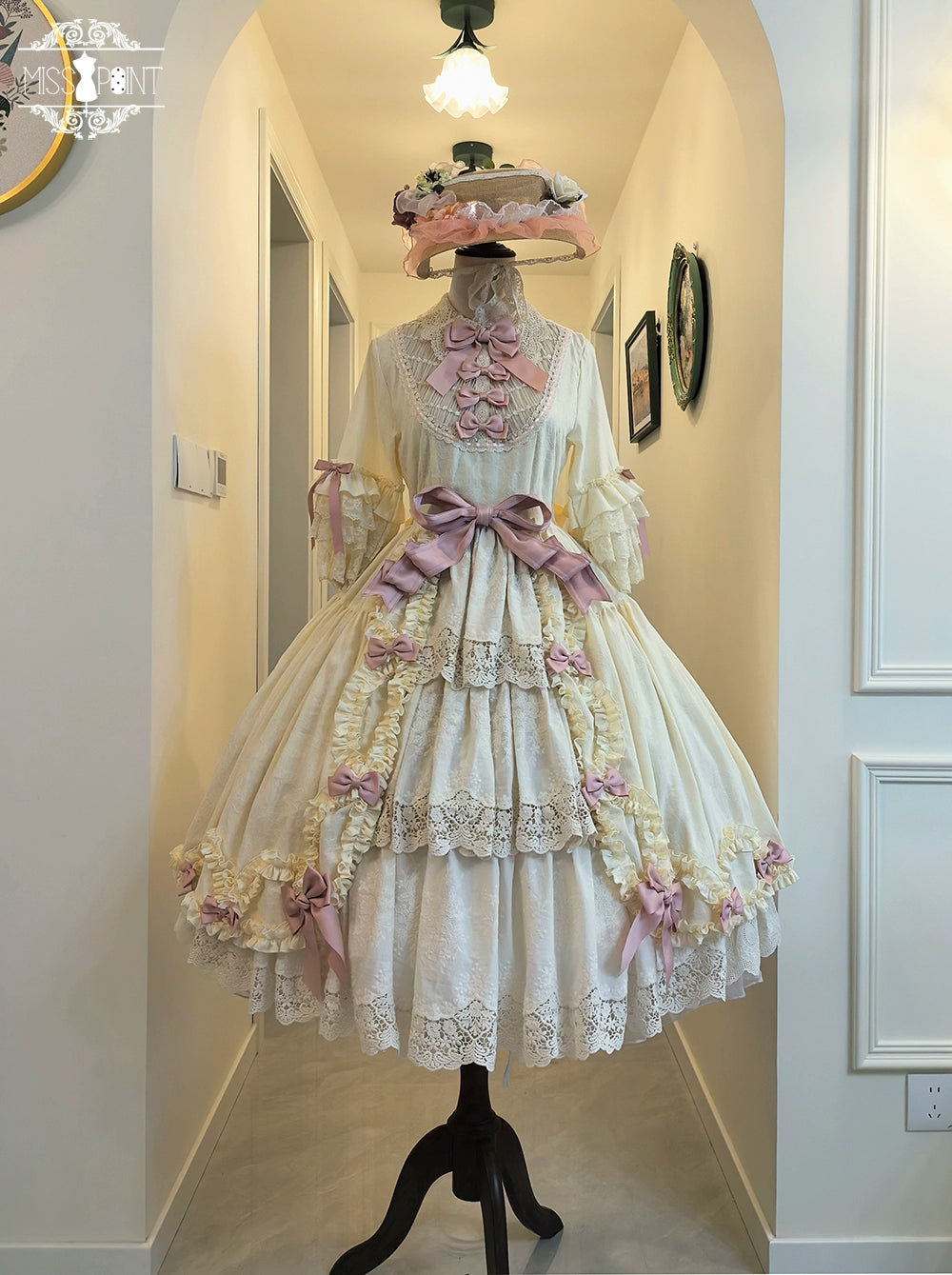 Miss Point~Lilyka Garden~Classic Lolita OP Dress Set Elegant Floral Wall Princess Sleeve 38832:606446