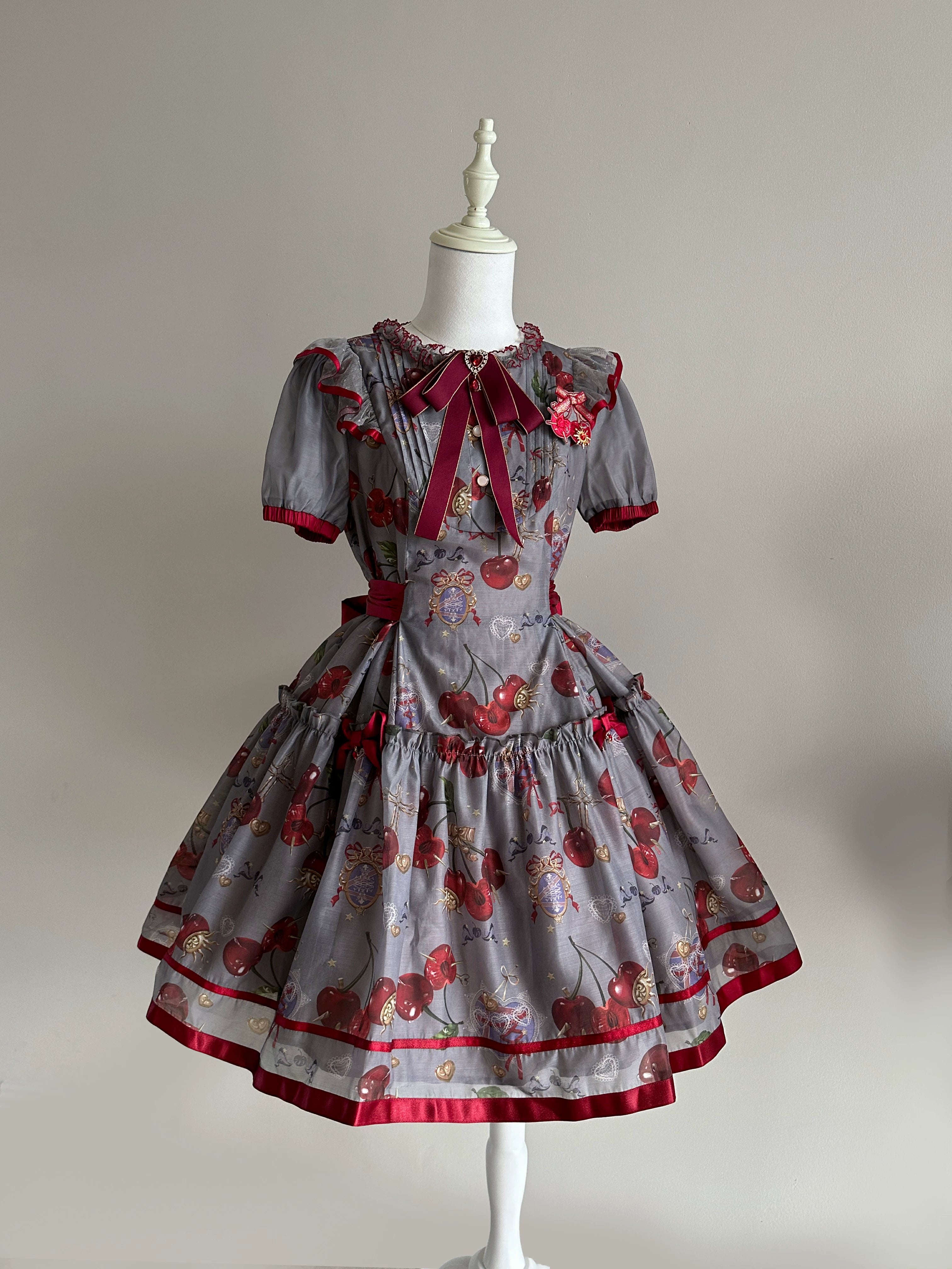 (Buy for me)Gloaming~Sweet Lolita Cherry print Short Sleeve OP and SK Set 28840:322524