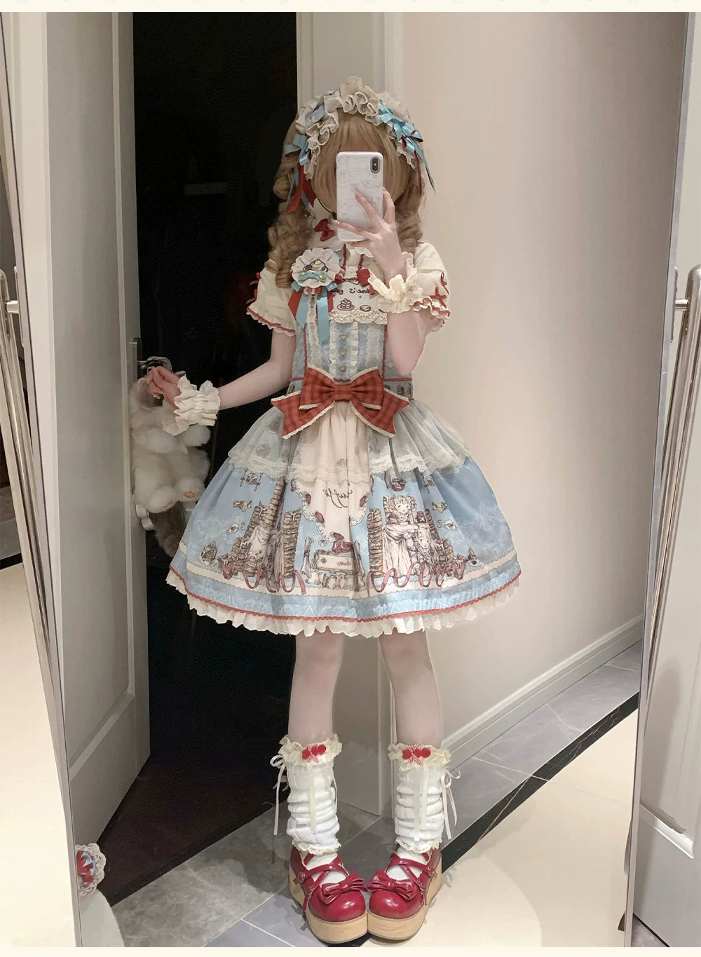 Pancake Postman - Kawaii Lolita Printed OP & Salopette Dress, Lace & Bows