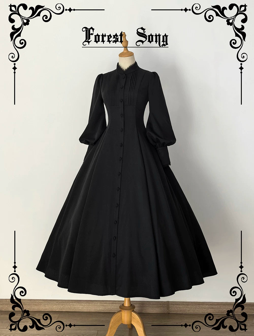 Astrea - Black Classic Lolita Long OP Dress, Side Pockets Black Long OP S