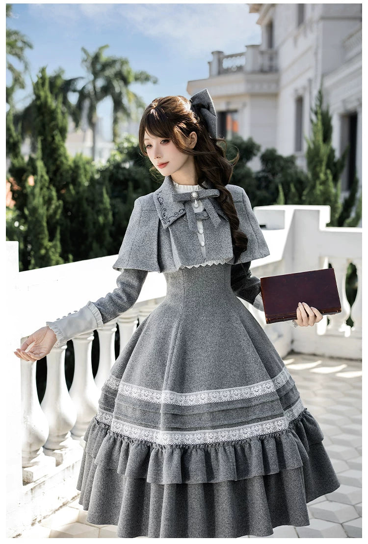 Reminisce - Pile Classic Lolita Dress, Detachable Cape 44439:808553