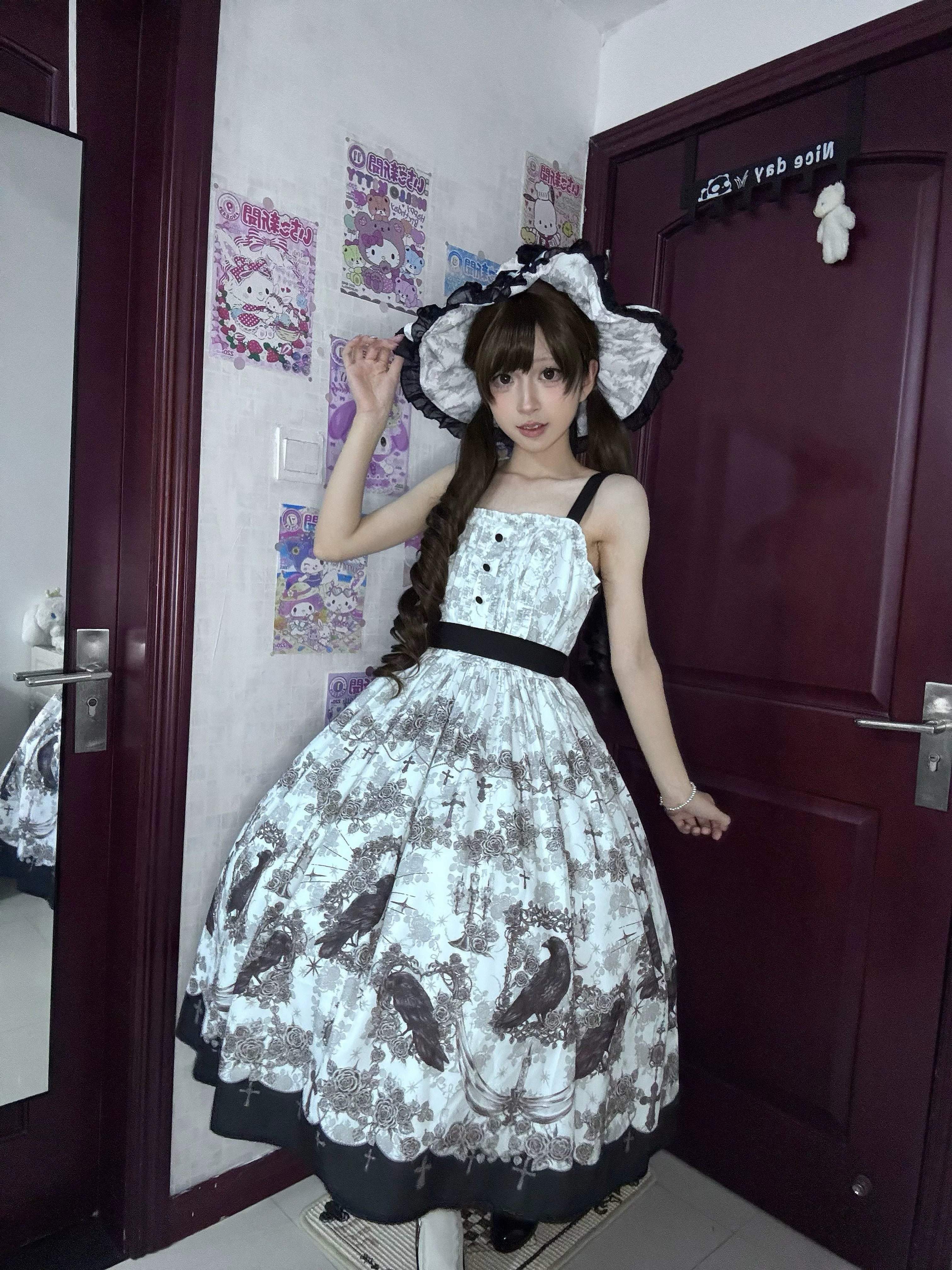 Mystic Crow - Gothic Lolita Crow Printed JSK Dress with Adjustable Straps