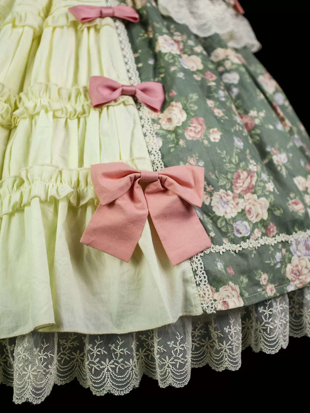 Classic Lolita Rococo Floral Print OP Dress, Lace Hime Sleeve 45668:857622