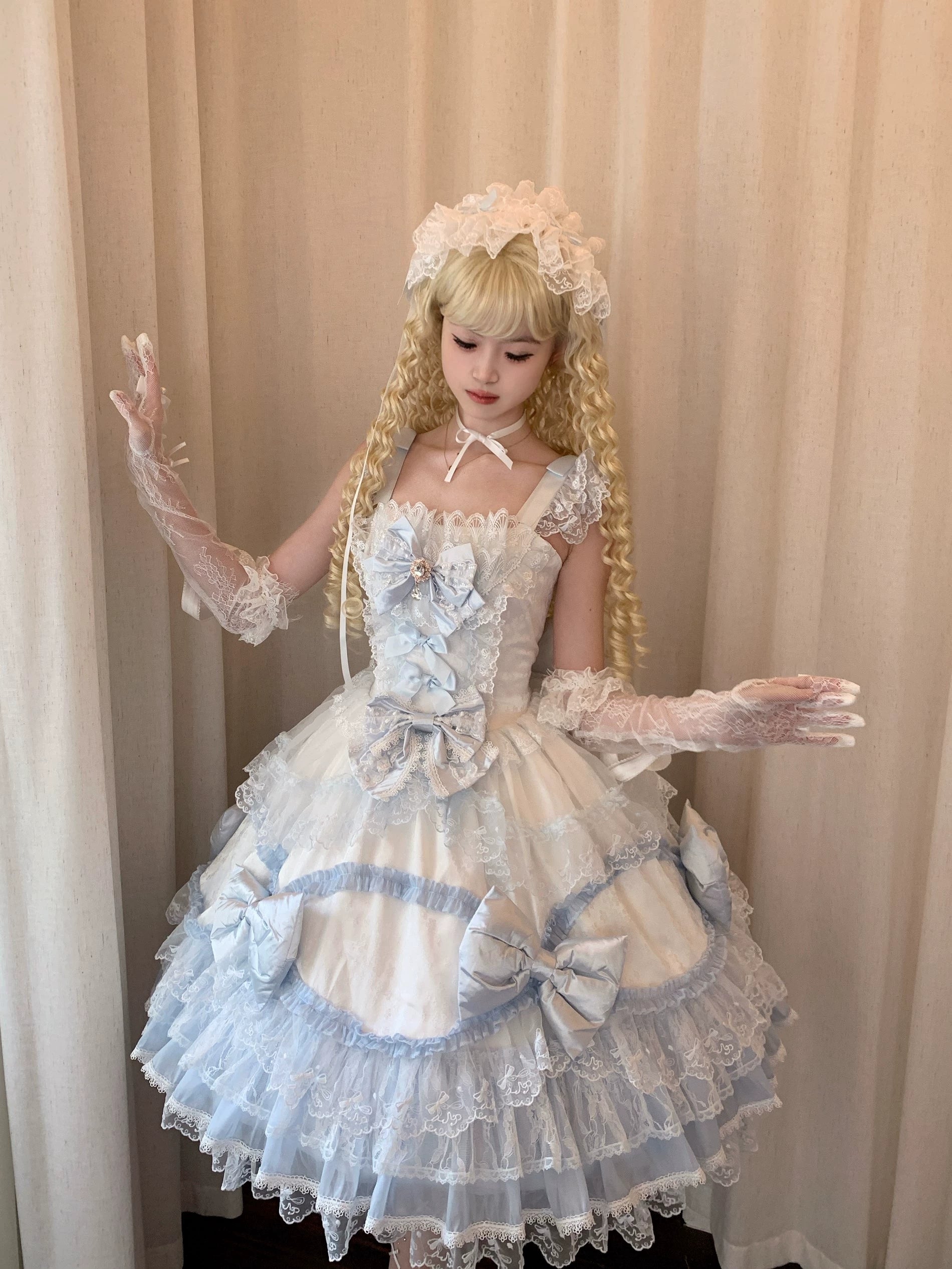 Floral Dream Isle - Sweet Lolita Doll-like JSK Dress, Bows & Lace 44705:821056