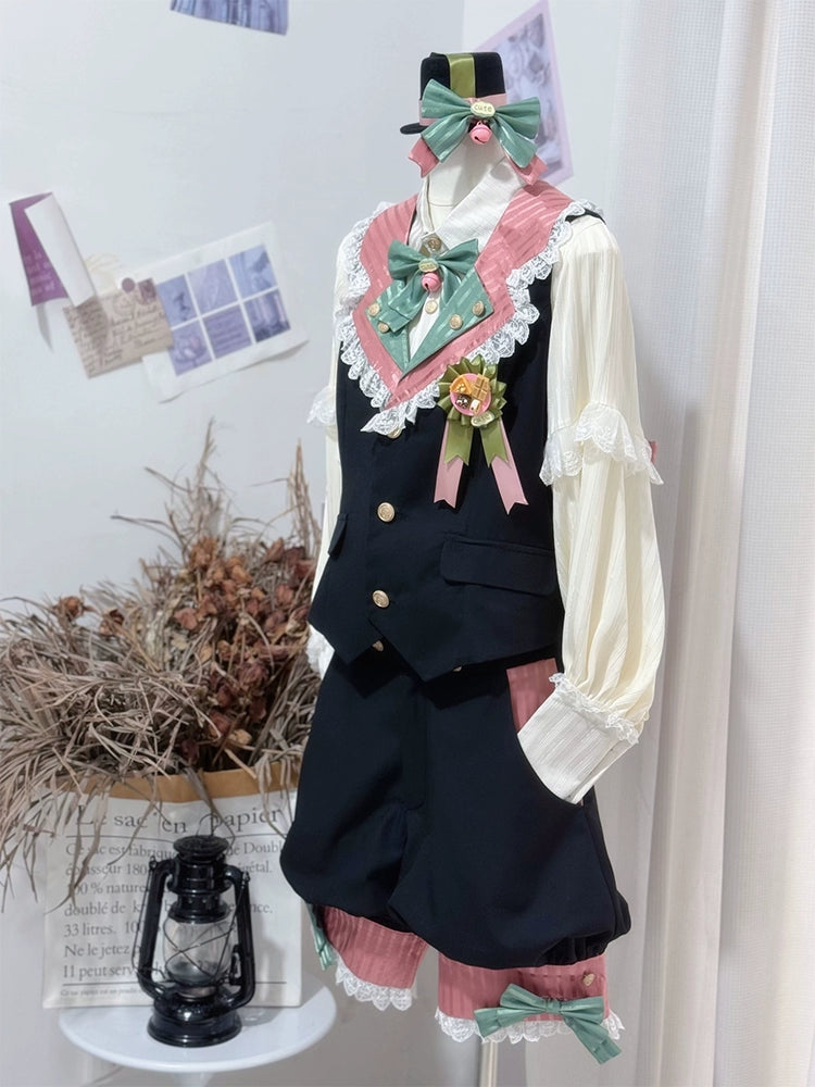 CastleToo - Candy Shop - Ouji Lolita Vest Outfit With Patchwork Design/Bow Details