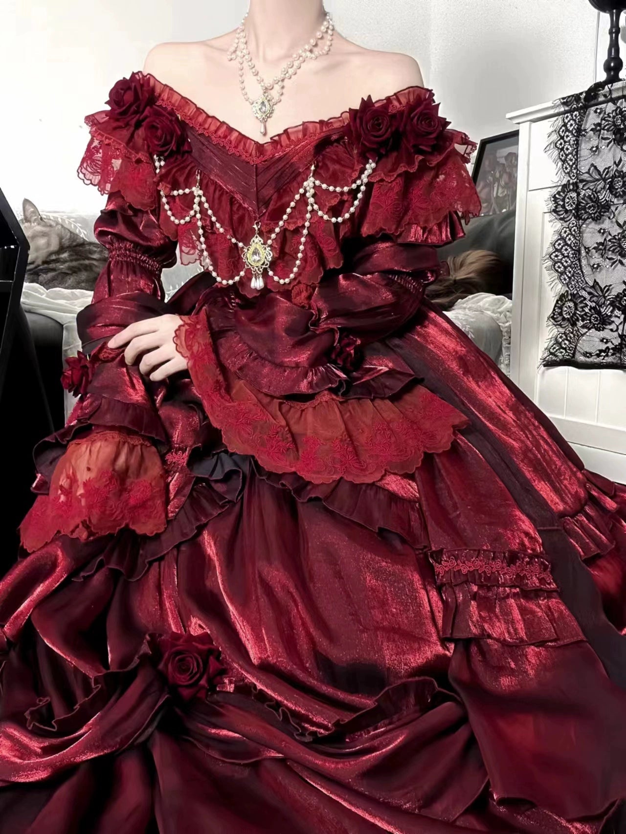 Meowing and fruity - Tana Manor - Classic Lolita OP Dress, Floral Decoration