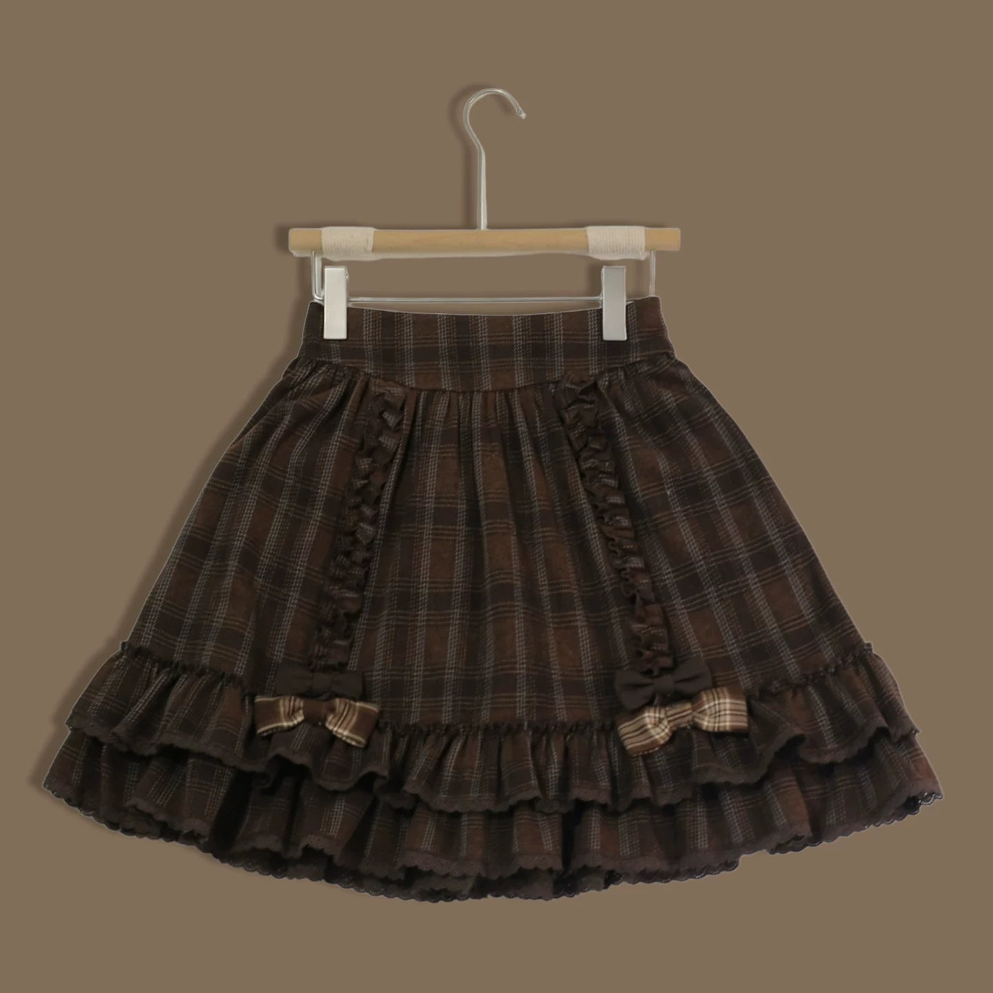 Filled Chocolate - Winter Classic Lolita Plaid Coat Set, Detachable Plush Collar (L M S XL XS) 45900:867129