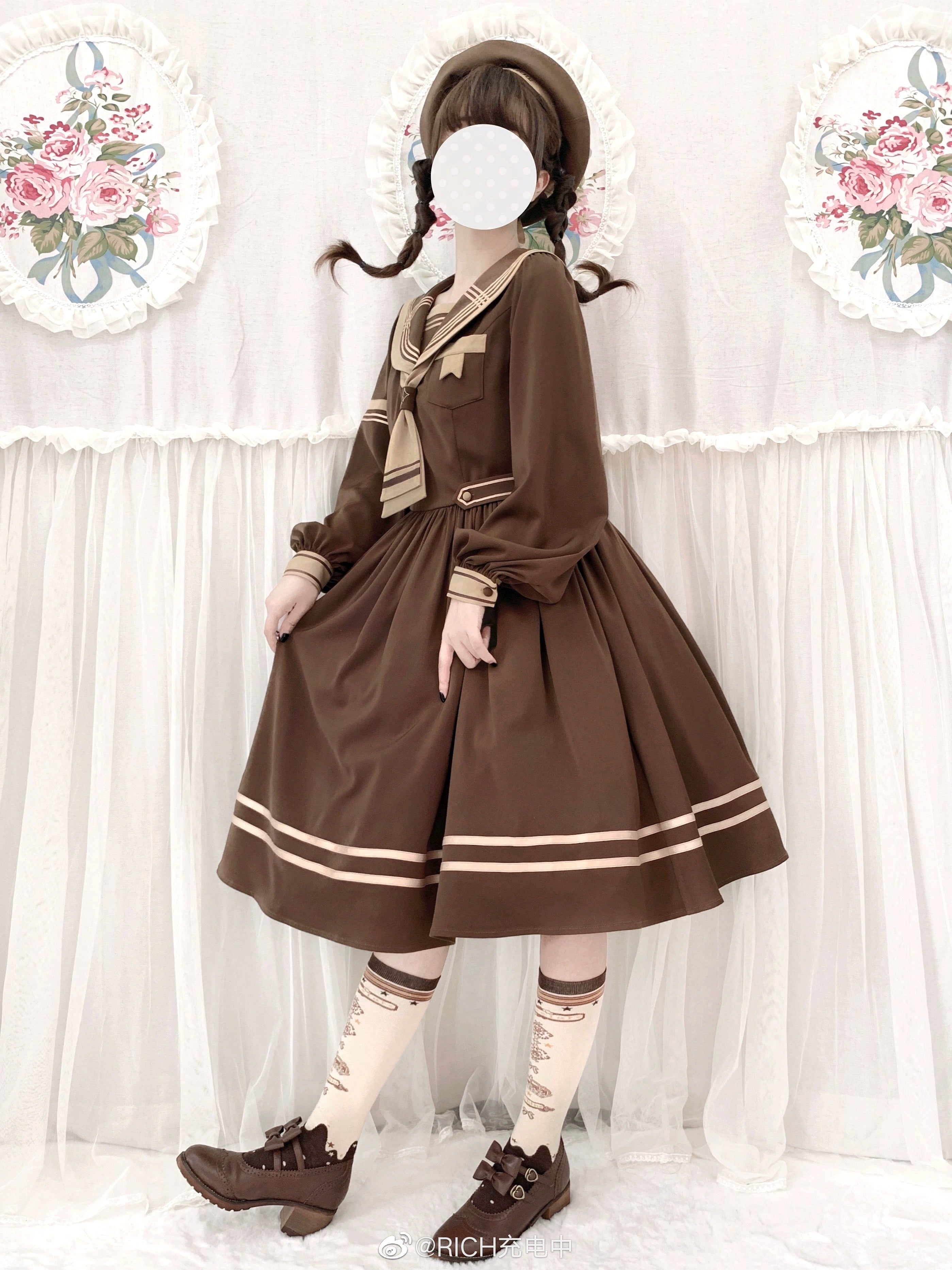 Yukines Box - Retro Lolita Chocolate Color Cotton Socks