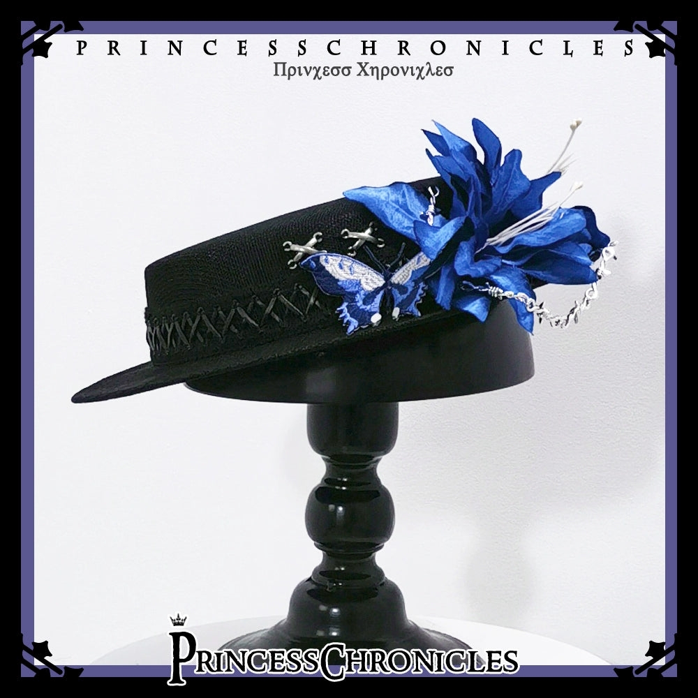 Princess Chronicles~Crimson Ash Zero~Gothic Lolita Hat Handmade Black Flat Cap Top Hat flat cap  