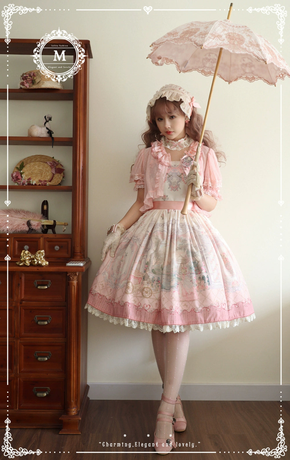 Moon River - Swan Lake Mirror - Pink Sweet Lolita Print JSK Dress 43705:783398