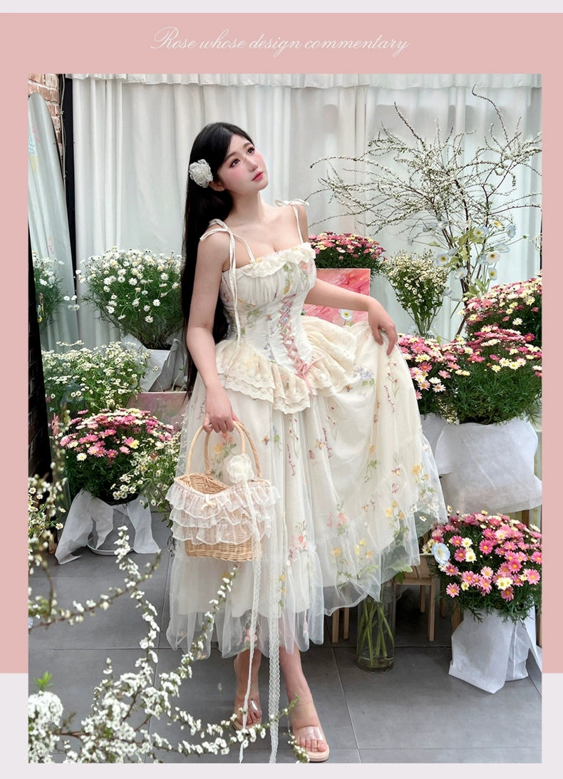 Diamond Honey - Spring Bouquet - Sweet Lolita JSK Dress Fairy-like Embroidered Mesh Dress