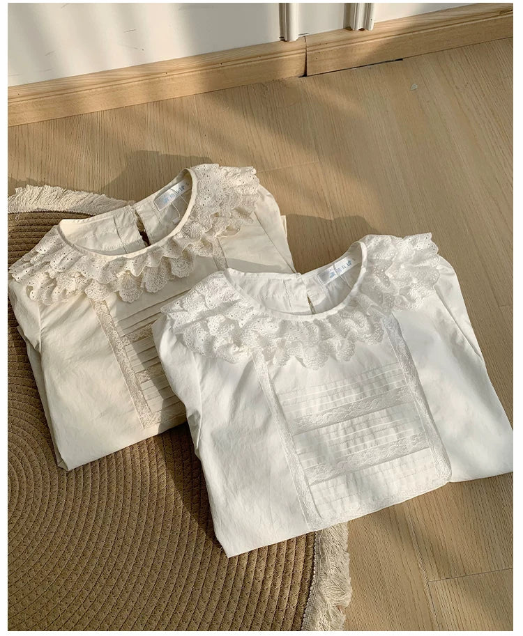Jennie - Sweet Lolita Cotton Shirt, Ruffled Round Collar