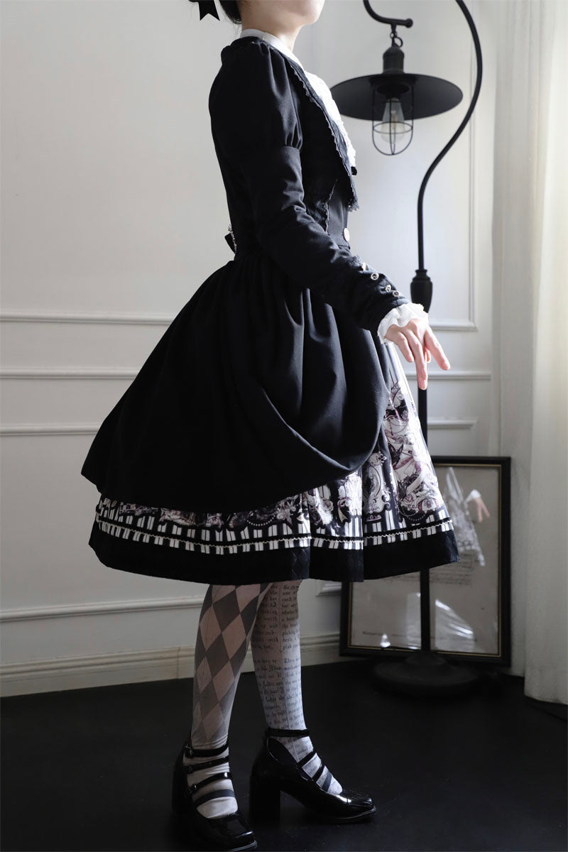 Little Bear - Gothic Lolita Black and White Striped JSK Set