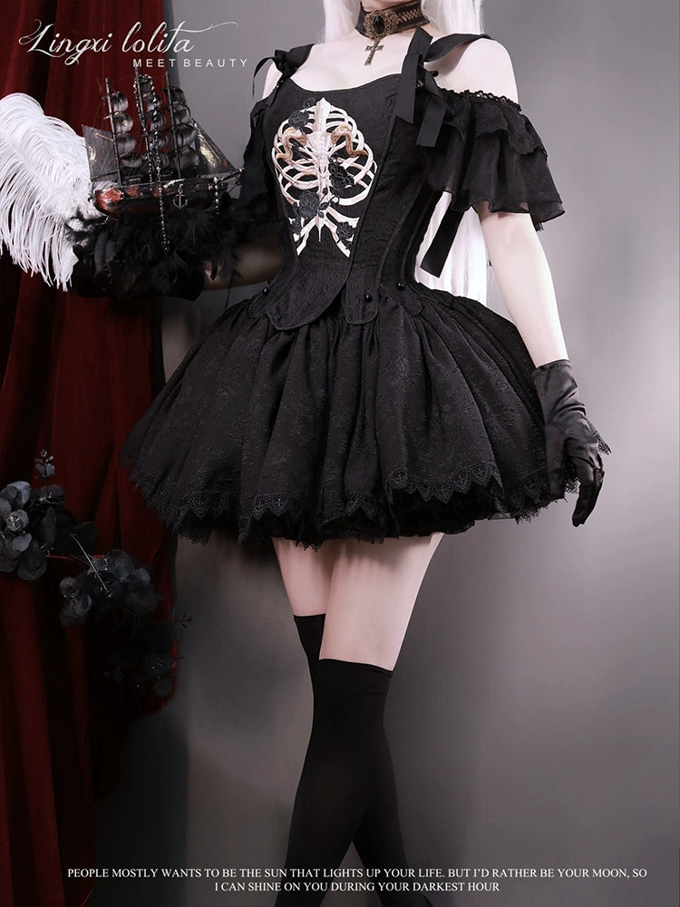 Lingxi Lolita - Bone island Gothic Lolita Corset Goth Blouse Skirt Set
