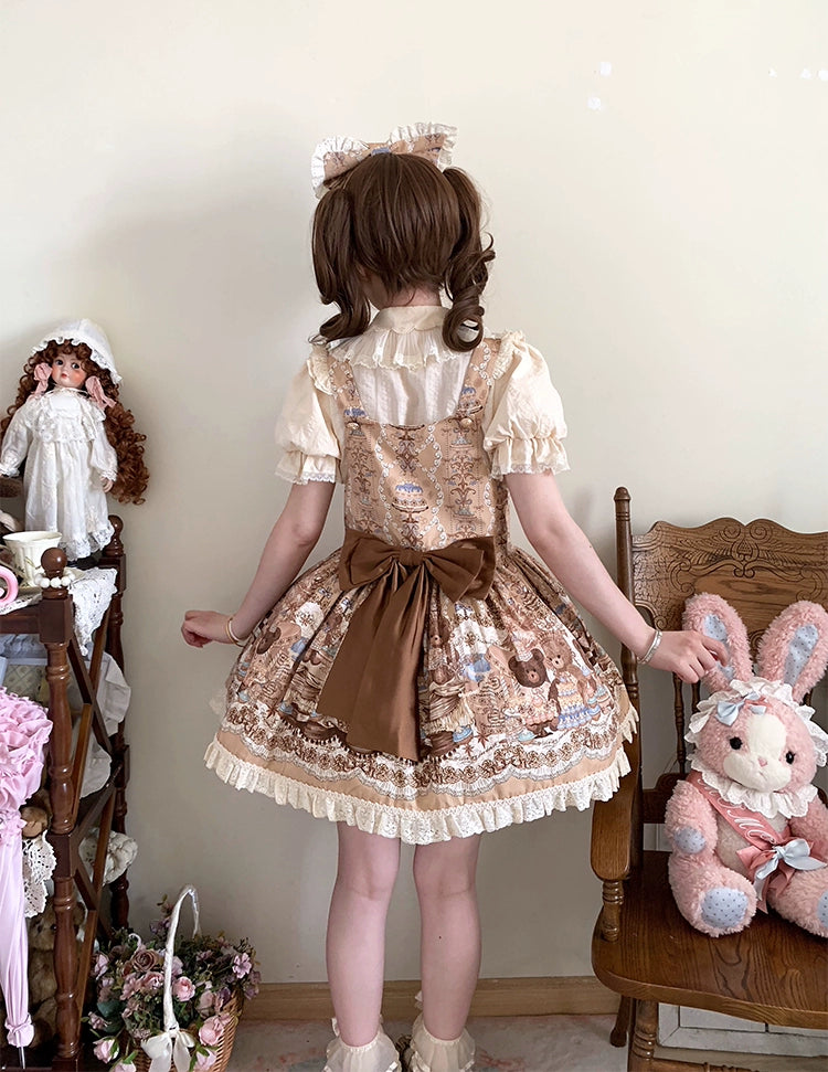 Wendy's Wardrobe - Macaron Bear - Cotton Kawaii Lolita Dress Suit, Bear & Dessert Print 43550:779115