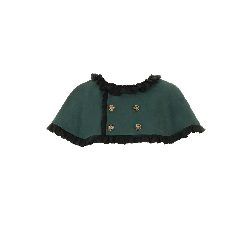With PUJI - College of Potions - Elegantt Lolita OP Dress Black and Green Dress with Cape Cape S