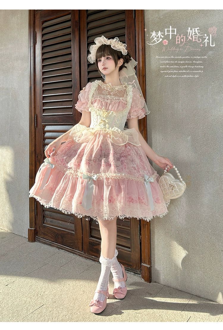 Spireme Cat - Wedding in Dream - Pink Sweet Lolita OP Dress, Detachable Corset