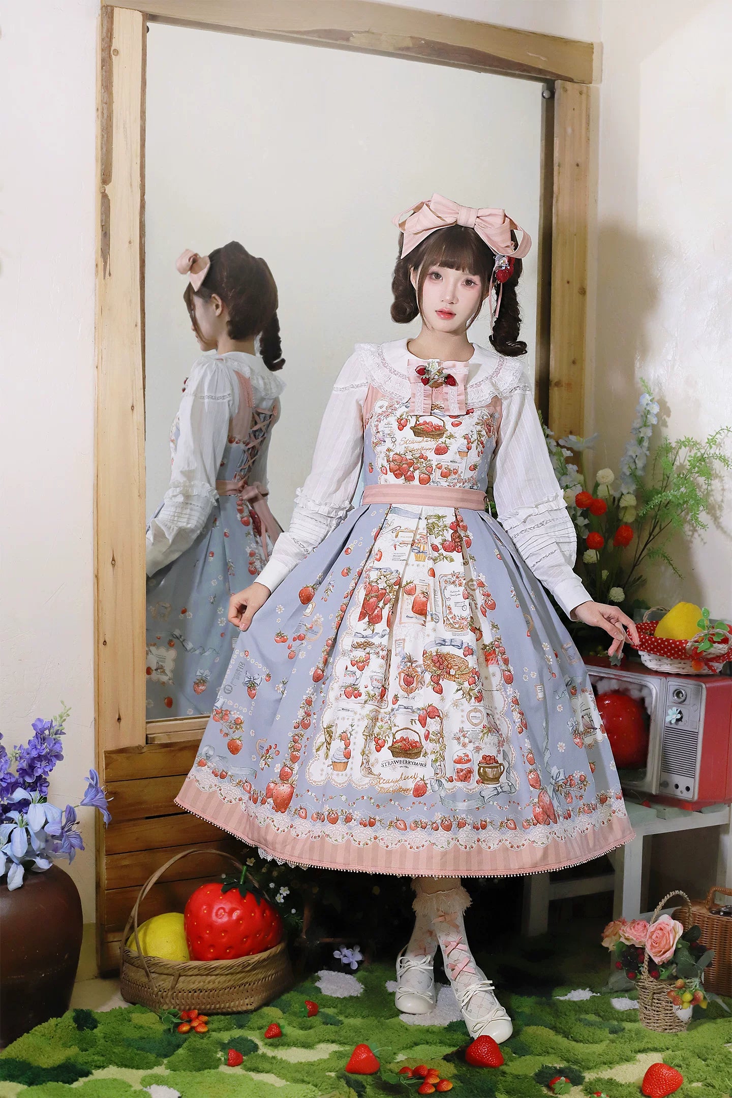 Strawberry Manor - Printed Sweet Lolita JSK Dress, Box Pleats 45025:832904
