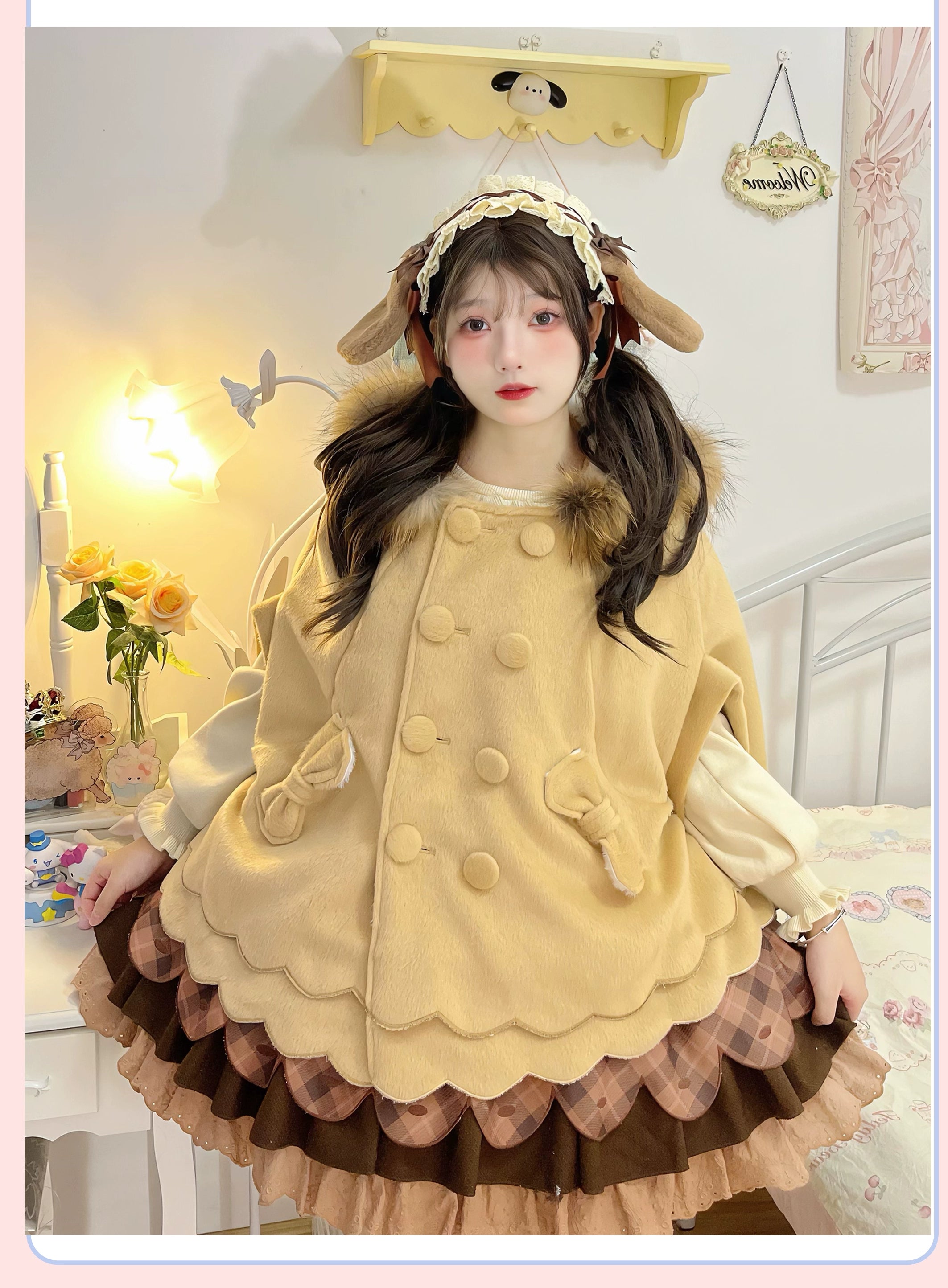 Yayizi - Sweet Lolita Cape Winter Plush Lolita Coat