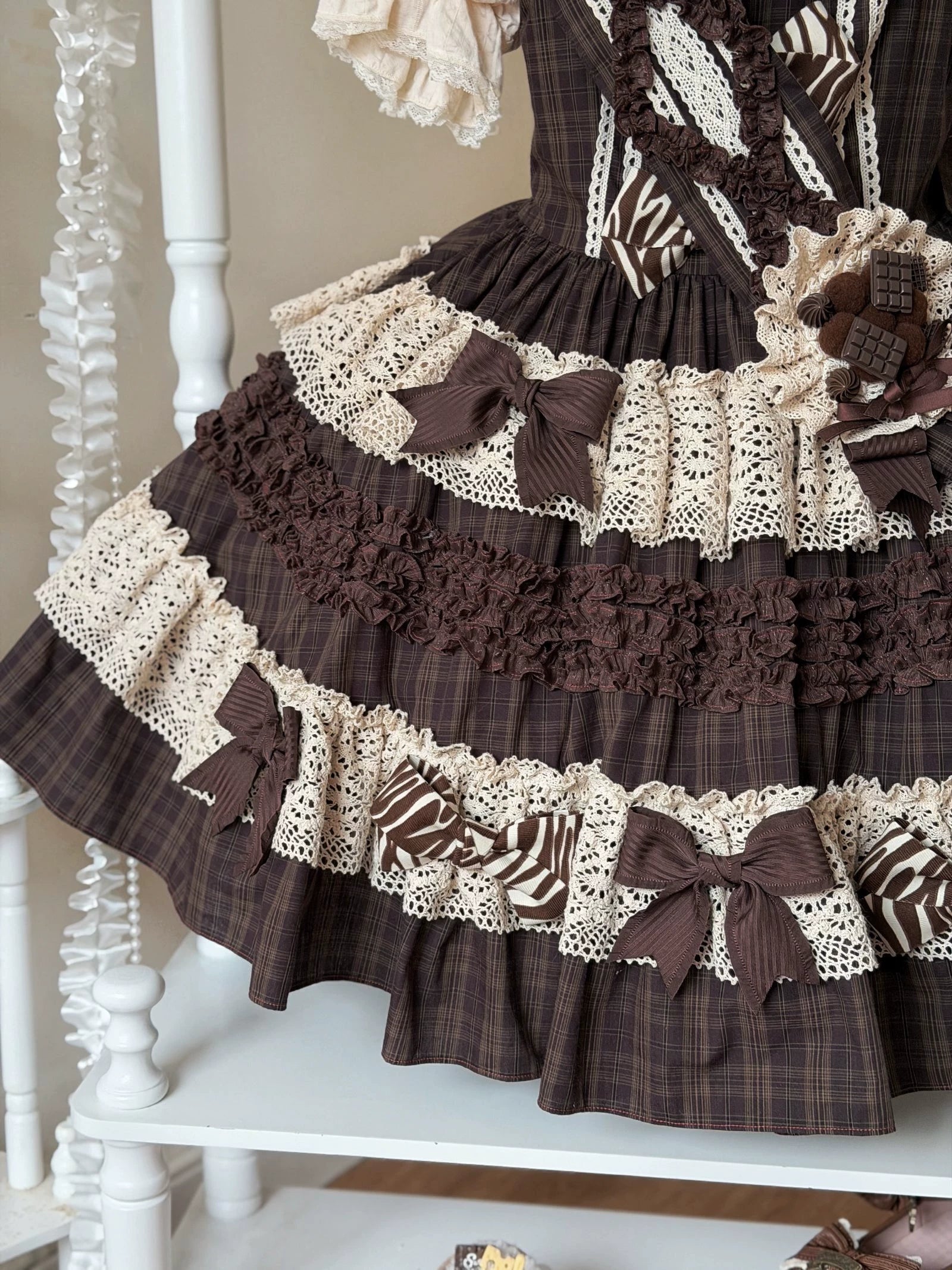 Coco Grace - Plaid Kawaii Lolita JSK Dress, Layered Ruffle & Bow