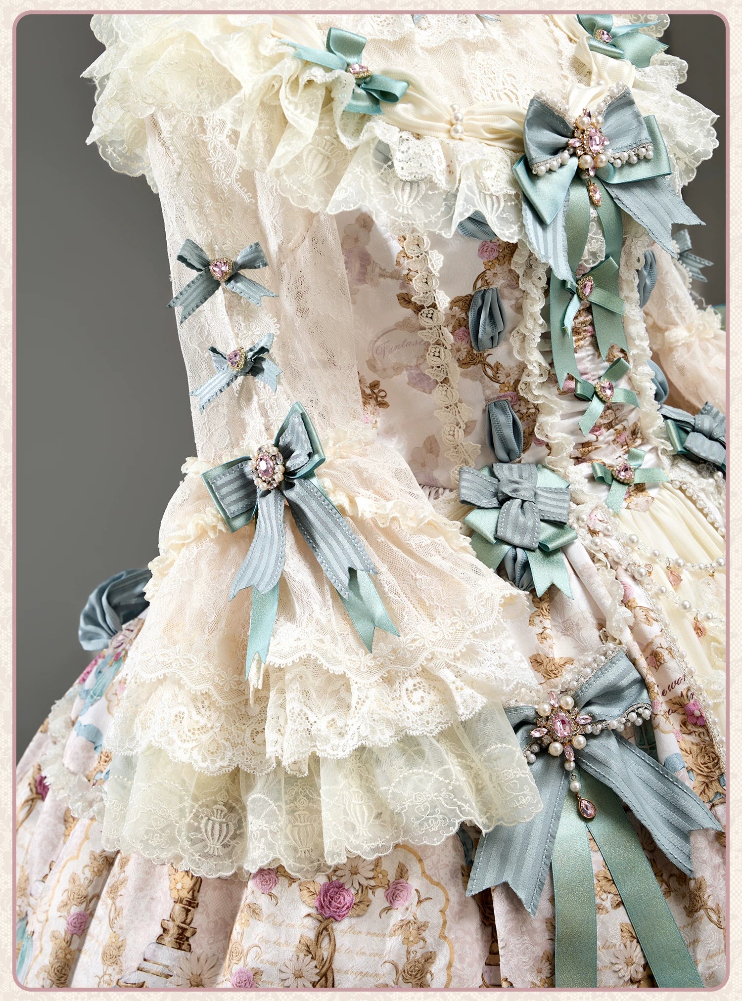 Antique Gem Fragrance - Gorgeous Classic Lolita Dress Set, Floral and Bottle Print 45483:851592