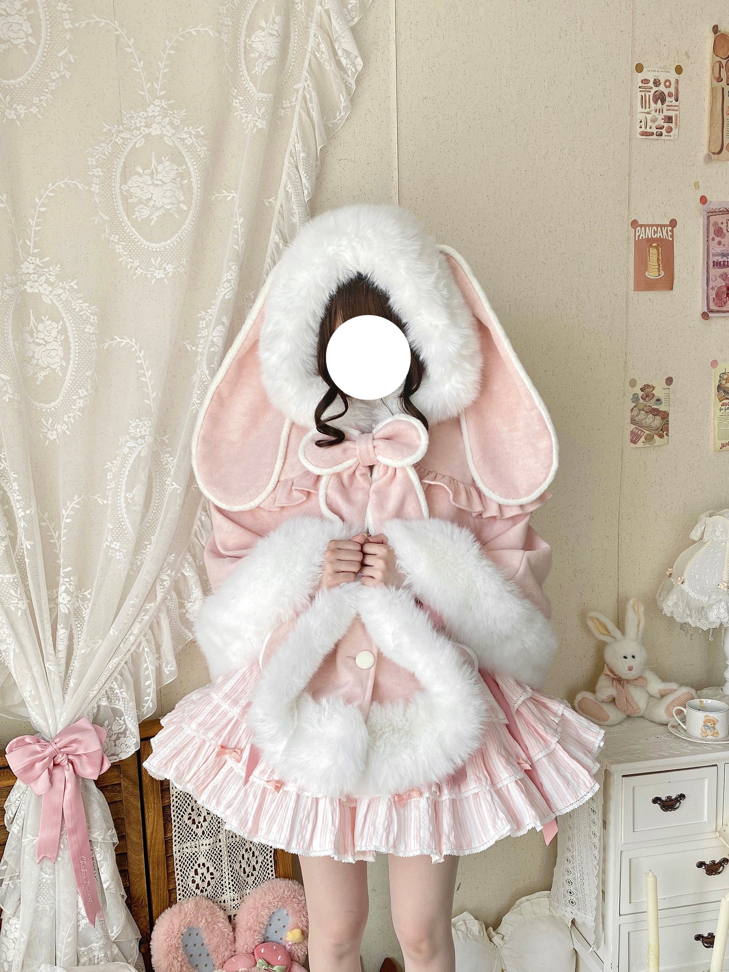 Qianmu - Lop Bunny - Kawaii Lolita Plush Hooded Cape 43850:787082