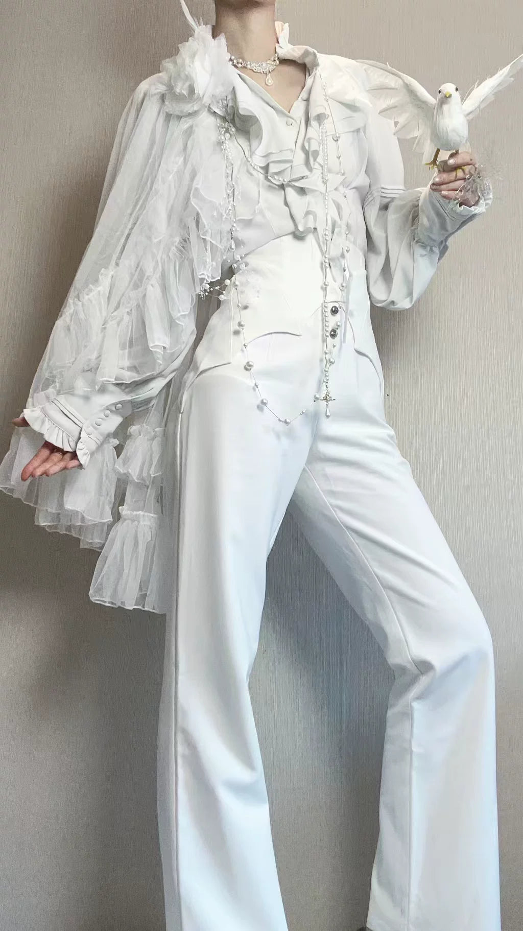 Earl of Drooping Wings - Ouji Lolita Flared Pants, Batwing Decoration 44550:812564