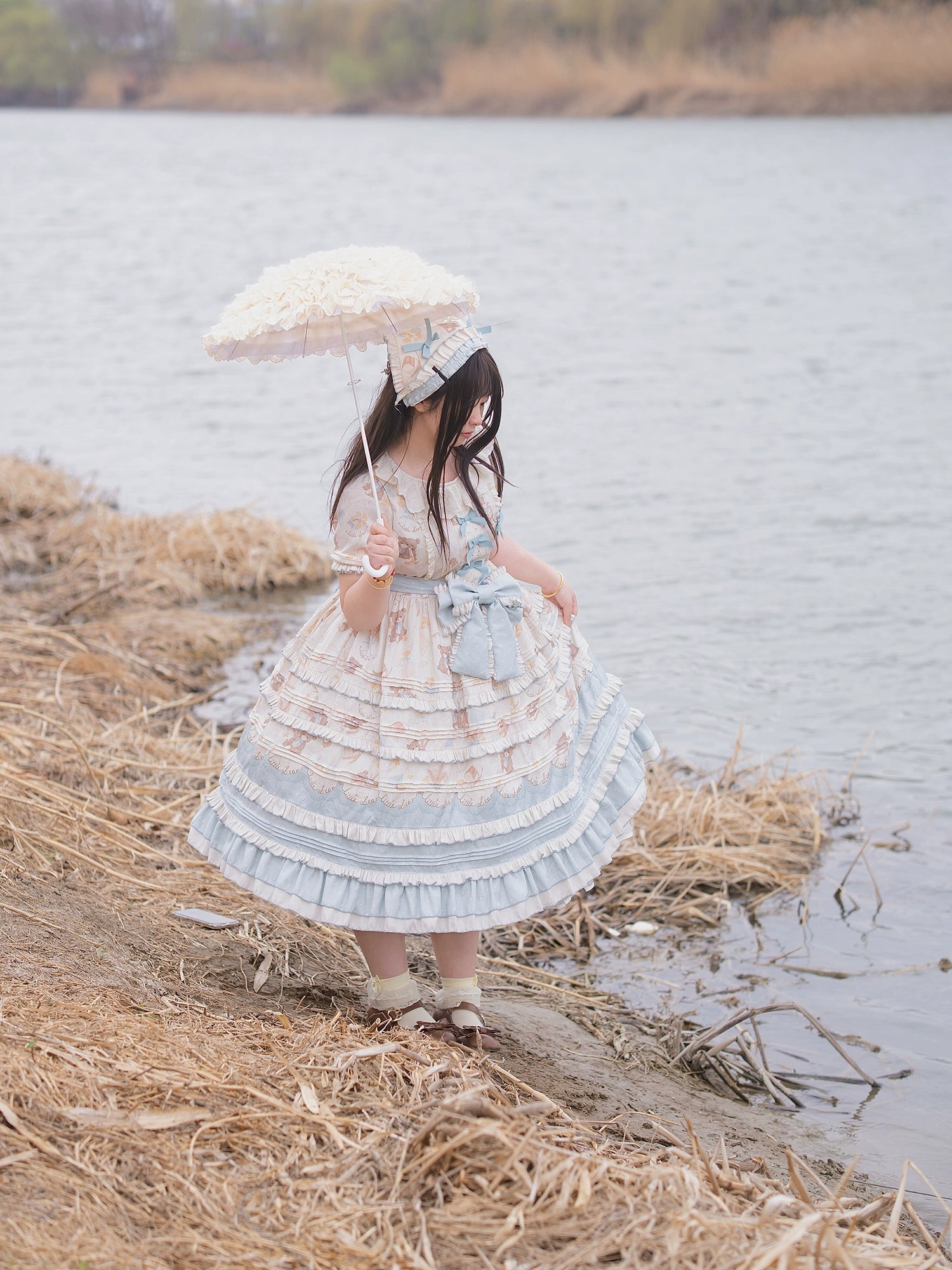 Chubby Cat Diary~Harvest Bear~Plus Size Country Lolita OP Dress with Teddy Bear Print 43201:771420