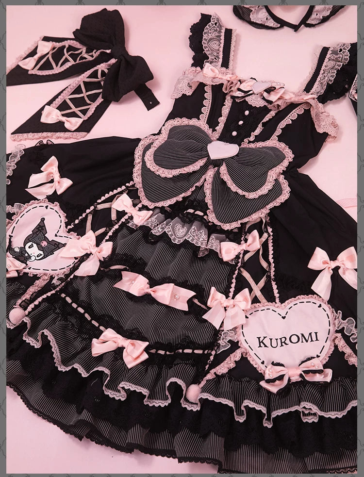 IP Collaboration Sweet Lolita JSK Dress Set,Kuromi Details