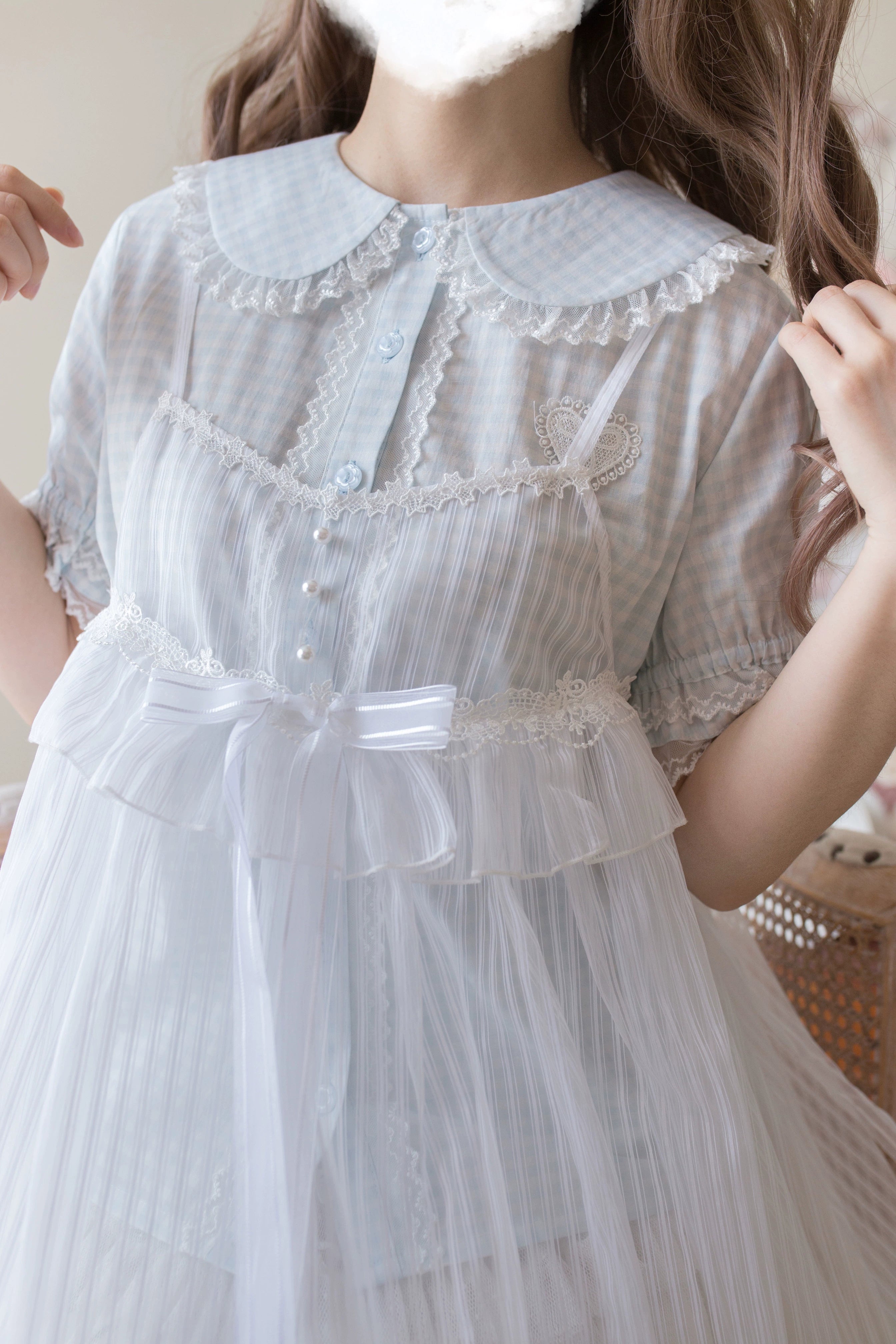 Kawaii Lolita Plaid Blouse With Cat Ear Peter Pan Collar